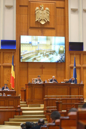 Bucharest, Romania - October 31, 2018: The deputies of the Romanian Parliament attend the final voting session of the Chamber of Deputies in Bucharest, Romania.のeditorial素材
