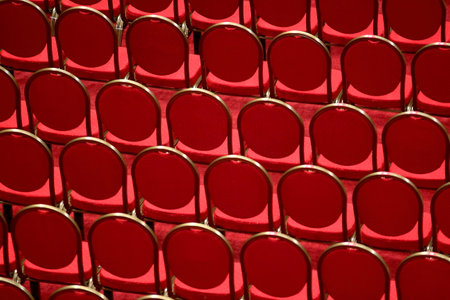 Bucharest, Romania - November 25, 2018: Red chairs are seen during Consecration ceremony of Romania National Cathedral (Romanian Peopleâs Salvation Cathedral), in Bucharest.のeditorial素材