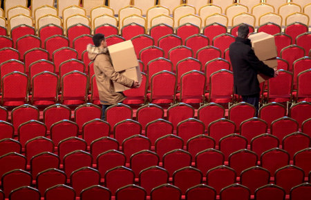 Bucharest, Romania - November 25, 2018: Red chairs are seen during Consecration ceremony of Romania National Cathedral (Romanian Peopleâs Salvation Cathedral), in Bucharest.のeditorial素材