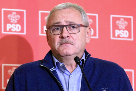 Bucharest, Romania - February 03, 2019: Liviu Dragnea, the chairman of the ruling Social Democratic Party (PSD), speaks during a press conference, in Bucharest, Romania.のeditorial素材