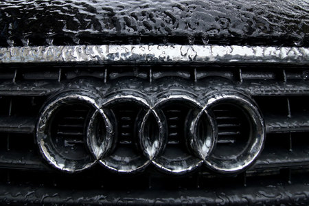 Bucharest, Romania -  January 24, 2019: An Audi car is glazed with ice after an winter ice storm, in Bucharest, Romania.のeditorial素材
