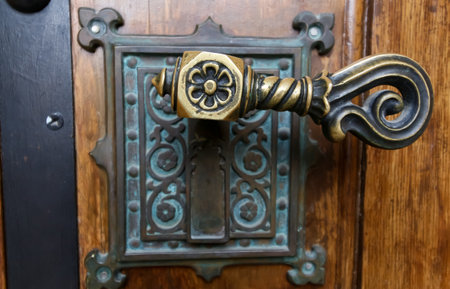 Bucharest, Romania - January 13, 2019: The door handle of The Coral Temple from Bucharest, raised between 1864-1866, the most impressive and beloved synagogue from Romania. Image for editorial use.のeditorial素材