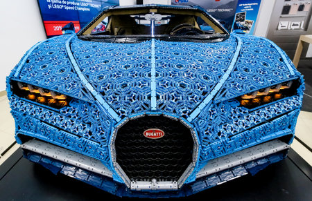 Bucharest, Romania - September 26, 2019: A full-size Bugatti Chiron made entirely from lego bricks is presented to the public at a press event in Bucharest.のeditorial素材