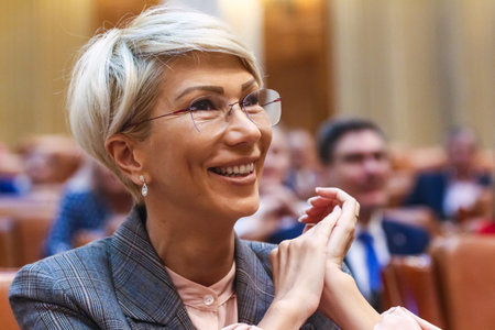 Bucharest, Romania - October 03, 2019: Raluca Turcan, First Vice-President Communication of the National Liberal Party, smiles during the reunited sitting of the chambers of the Romanian parliament.のeditorial素材