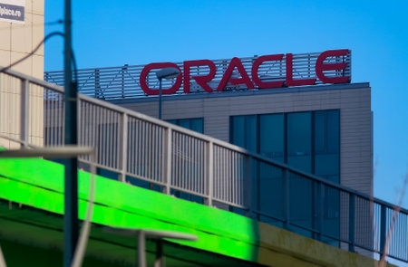 Bucharest, Romania - December 09, 2019: Oracle Tower B building is seen near Pipera bridge, in Bucharest, Romania. This image is for editorial use only.のeditorial素材