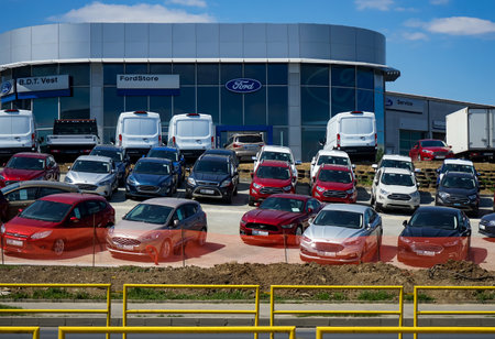 Bucharest, Romania - April 23, 2020: A Ford store in Bucharest, Romania. This image is for editorial use only.のeditorial素材
