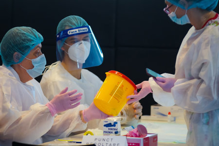 Bucharest, Romania - June 10, 2020: Medical staff during the Bucharest City Hall programのeditorial素材