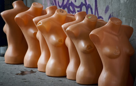 Bucharest, Romania - February 12, 2021: A few naked mannequins torso are seen on a street in Bucharest. This image is for editorial use only.のeditorial素材