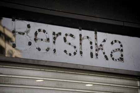 Bucharest, Romania - March 25, 2021: Bershka store in Unirea shopping center placed in the the busiest place in Romania was closed due to restrictions and economic crisis during coronavirus pandemic.のeditorial素材
