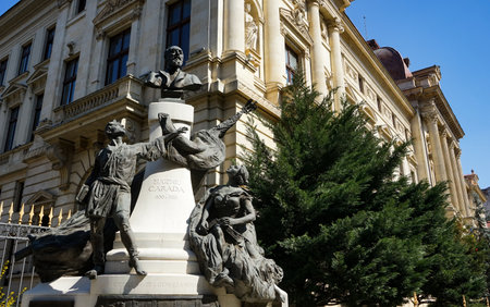 Bucharest, Romania - March 24, 2022: The beautiful building of the National Bank of Romania, in this picture is the old wing of the BNR Palace, built between 1884 and 1890.のeditorial素材