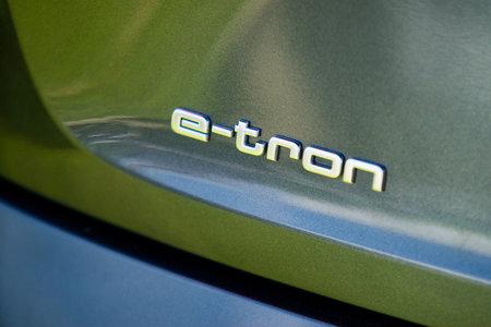 Bucharest, Romania - May 20, 2020: A blue Audi e-tron Sportback electric car. This image is for editorial use only.のeditorial素材