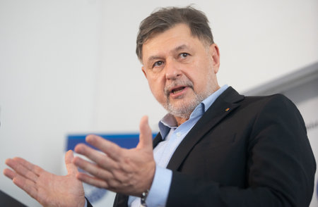 Bucharest, Romania - July 04, 2022: Alexandru Rafila, Romanian Health Minister, holds a press conference.のeditorial素材