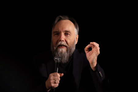 Bucharest, Romania - April 05, 2017: Aleksandr Dugin, Russian political analyst, strategist, writer and philosopher, holds a press conference in Bucharest.のeditorial素材