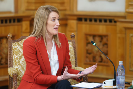 Bucharest, Romania - December 19, 2022: Roberta Metsola, president of the European Parliament, meets Alina Gorghiu (not in picture), president of the Romanian Senate.のeditorial素材