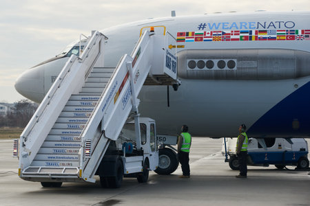 Otopeni, Romania - January 17, 2023: AWACS Airborne Warning and Control System aircrafts arrival from NATO Airborne Early Warning & Control Force â NAEW&C, Germany, at Base 90 Air Transport.のeditorial素材
