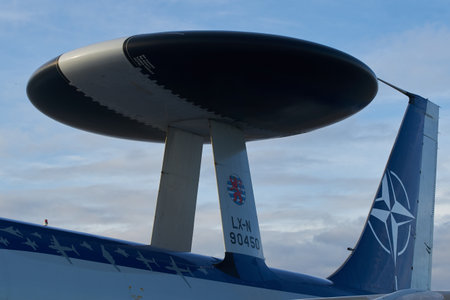 Otopeni, Romania - January 17, 2023: AWACS Airborne Warning and Control System aircrafts arrival from NATO Airborne Early Warning & Control Force â NAEW&C, Germany, at Base 90 Air Transport.のeditorial素材