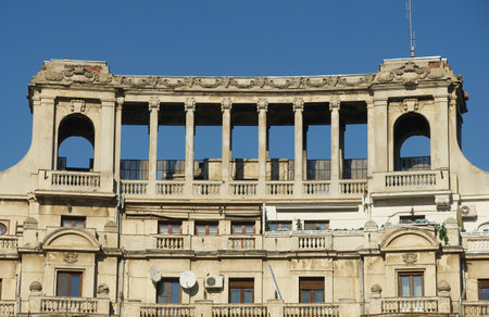 Bucharest, Romania - February 20, 2023: Adriatica-Trieste Palace, also known as First Adriatica Block, built approx. 1930 by the plans of architect Paul Smarandescu, collaboration with Petre Antonescuのeditorial素材