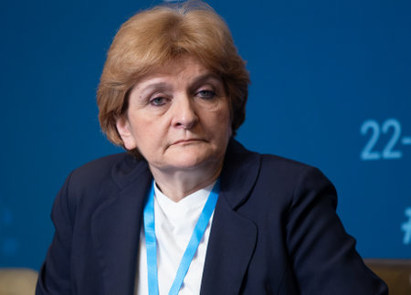 Bucharest, Romania. 22th Mar, 2023: Danica Grujicic, Serbian Minister of Health, speaks at WHO Europe high-level regional meeting on health and care workforce: Time to act.のeditorial素材