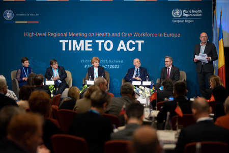 Bucharest, Romania. 22th Mar, 2023: WHO Europe high-level regional meeting on health and care workforce: Time to act, held in Bucharest.のeditorial素材