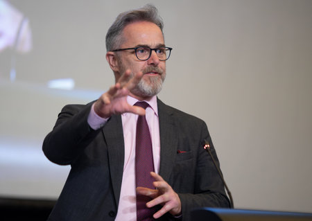 Bucharest, Romania. 22th Mar, 2023: Jim Campbell, Director WHO Health Workforce Department, speaks at WHO Europe high-level regional meeting on health and care workforce: Time to act.のeditorial素材
