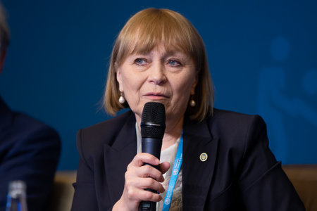Bucharest, Romania. 22th Mar, 2023: Ala Nemerenco, Moldovan Minister of Health, speaks at WHO Europe high-level regional meeting on health and care workforce: Time to act.のeditorial素材