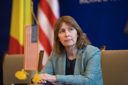 Bucharest, Romania. 23th Mar, 2023: Kathleen Kavalec, US ambassador to Romania, at the signing of the Social Security Agreement between USA and Romania.のeditorial素材