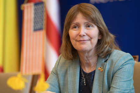 Bucharest, Romania. 23th Mar, 2023: Kathleen Kavalec, US ambassador to Romania, at the signing of the Social Security Agreement between USA and Romania.のeditorial素材