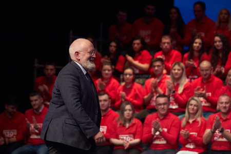 Bucharest, Romania. 31th Mar, 2023: Frans Timmermans, First Vice President of the European Commission, speaks at the event organized by the Social Democratic Party and PES activists Romania on the occasion of the celebration of 130 years since the establiのeditorial素材