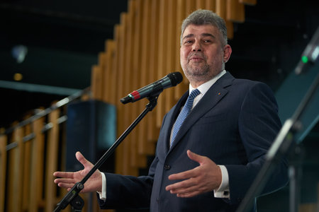 Bucharest, Romania. 31th Mar, 2023: Marcel Ciolacu, President of the Romanian Chamber of Deputies, speaks during a press conference at the end of the event organized by the Social Democratic Party and PES activists Romania on the occasion of the celebratiのeditorial素材
