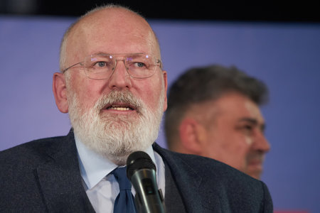 Bucharest, Romania. 31th Mar, 2023: Frans Timmermans, First Vice President of the European Commission, speaks during a press conference at the end of the event organized by the Social Democratic Party and PES activists Romania on the occasion of the celebのeditorial素材