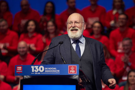Bucharest, Romania. 31th Mar, 2023: Frans Timmermans, First Vice President of the European Commission, speaks at the event organized by the Social Democratic Party and PES activists Romania on the occasion of the celebration of 130 years since the establiのeditorial素材