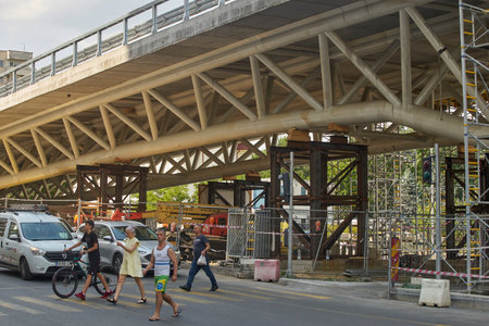 Bucharest, Romania. 10th July, 2023: Construction site of the Doamna Ghica Overpass, in Bucharest, which was supposed to be completed three years ago.のeditorial素材