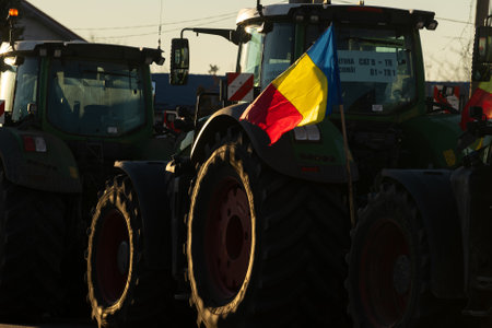 Afumati, Romania - 16th January, 2024: Romanian transporters and farmers protest, in Afumati, 12 km north of Bucharest.のeditorial素材