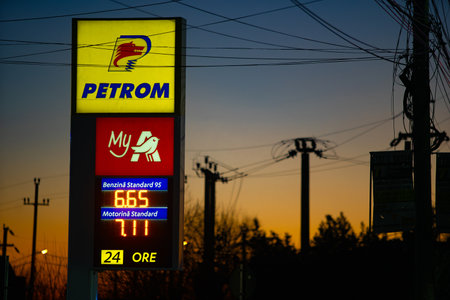 Afumati, Romania - January 16, 2024: A PETROM gas station is seen in Afumati, 12km near Bucharest.のeditorial素材