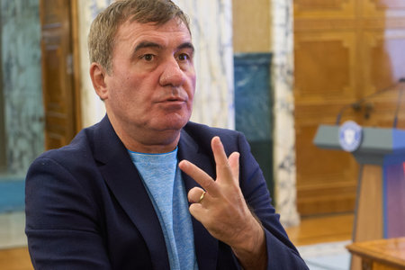Bucharest, Romania. 30th Sep, 2024: Gheorghe Hagi, the owner and coach of Farul Constanta football team, attends the signing of the financing contract for construction of the "Gheorghe Hagi" Stadiumのeditorial素材