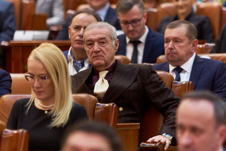 Bucharest, Romania. 20th Dec, 2024: George Becali, FCSB football team financier, deputy for Alliance for the Union of Romanians (AUR), attends the first plenary session of the Deputies Chamber.のeditorial素材