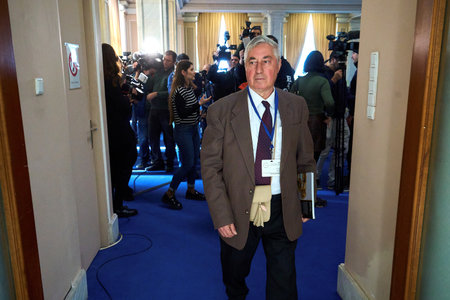 Bucharest, Romania. 27th Jan, 2025: Ernest Oberlander Tarnoveanu, National Museum of History of Romania director, attends a meeting on the theft of the Golden Helmet of Cotofenesti from Drents Museumのeditorial素材