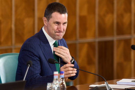 Bucharest, Romania. 28th Jan, 2025: Tanczos Barna, Vice Prime Minister, Minister of Finance, attends the government meeting at the Victoria Palace, the Romanian Government headquarters.のeditorial素材