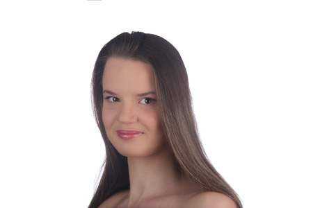 A beautiful woman, portrait isolated on white backgroundの写真素材