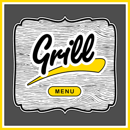 Grill label on wooden backgroundのイラスト素材