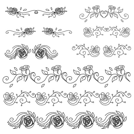 Set of vintage vignettes with leaves and flowers vectorのイラスト素材