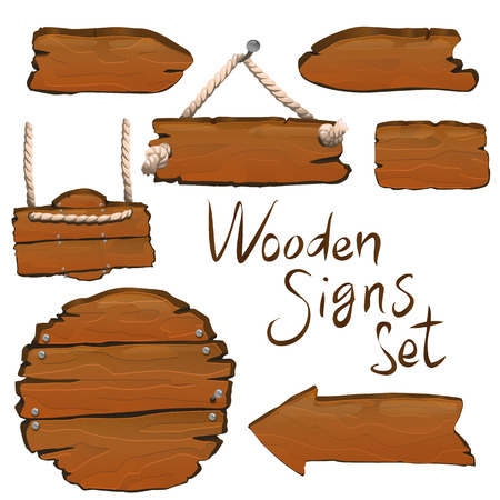 Wooden signs set vector illustration for web and game designのイラスト素材