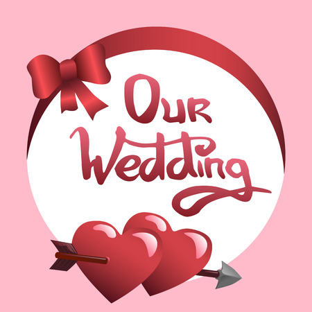 Our wedding lettering and hearts vector illustrationのイラスト素材