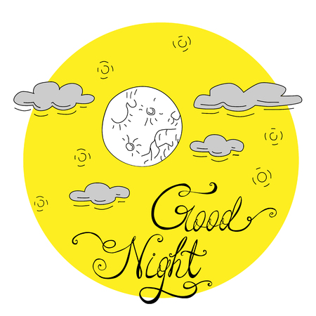 Good Night lettering and night sky vector illustrationのイラスト素材