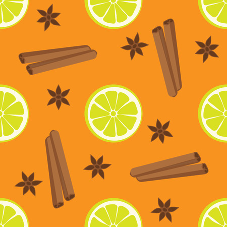 lemon and cinnamon seamless pattern vector illustrationのイラスト素材
