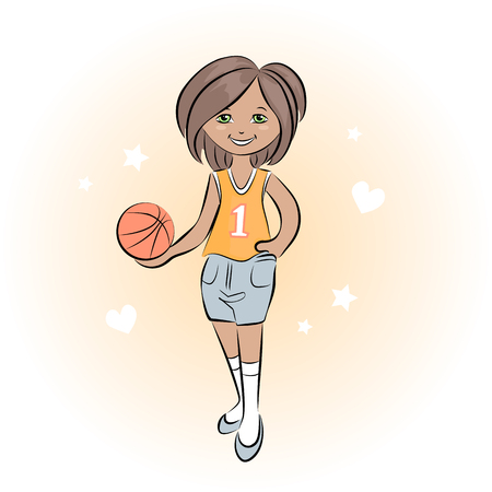 Cute little girl colored vector illustrationのイラスト素材