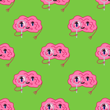 Cartoon brain character isolated vector seamless patternのイラスト素材