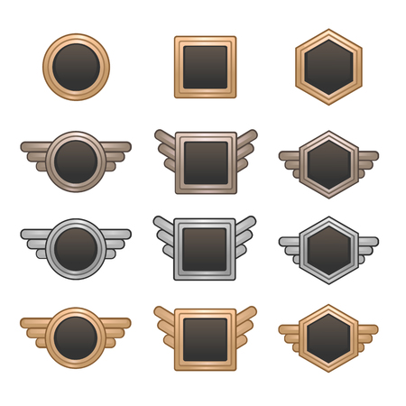 Set of metalic frames. Mobile game user interface elements. Frames for users portraitsのイラスト素材