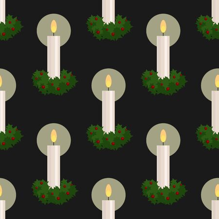 Seamless pattern of christmas decorative candles on black backgroundのイラスト素材