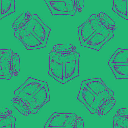 Seamless pattern of vintage glass jar. hand drawn vector illustrationのイラスト素材